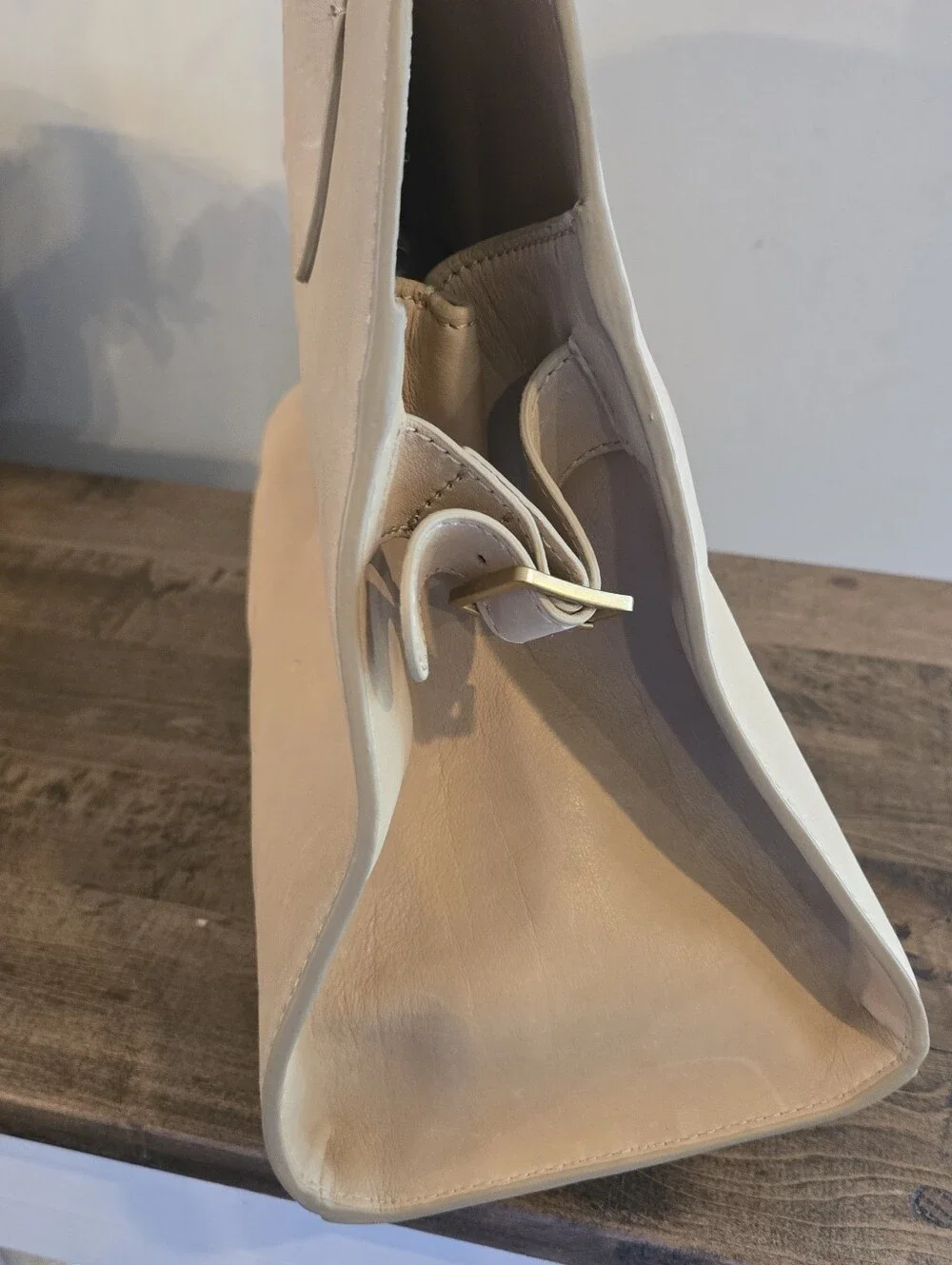 Margot New York Genuine Leather Bowling Bag in color Sand